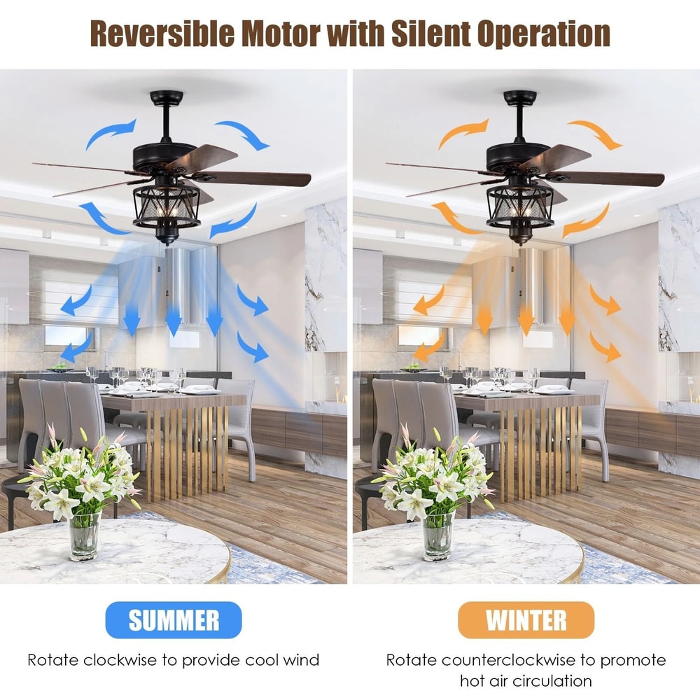 Ceiling Fan With Lights Reversible Blades Pull Chain Control For Living Room 5