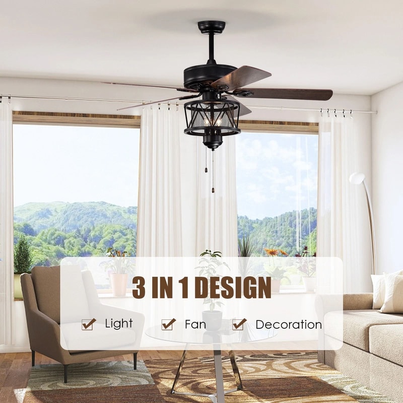Ceiling Fan With Lights Reversible Blades Pull Chain Control For Living Room 6