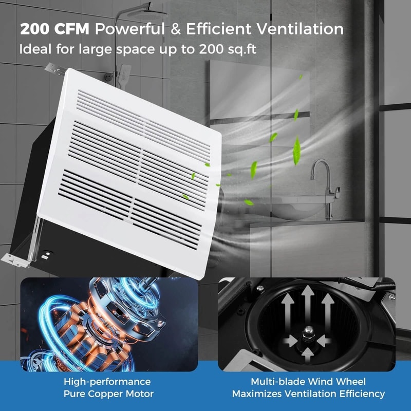 200 CFM Bathroom Exhaust Fan For Energy Efficient Bath Ventilation Solution 6