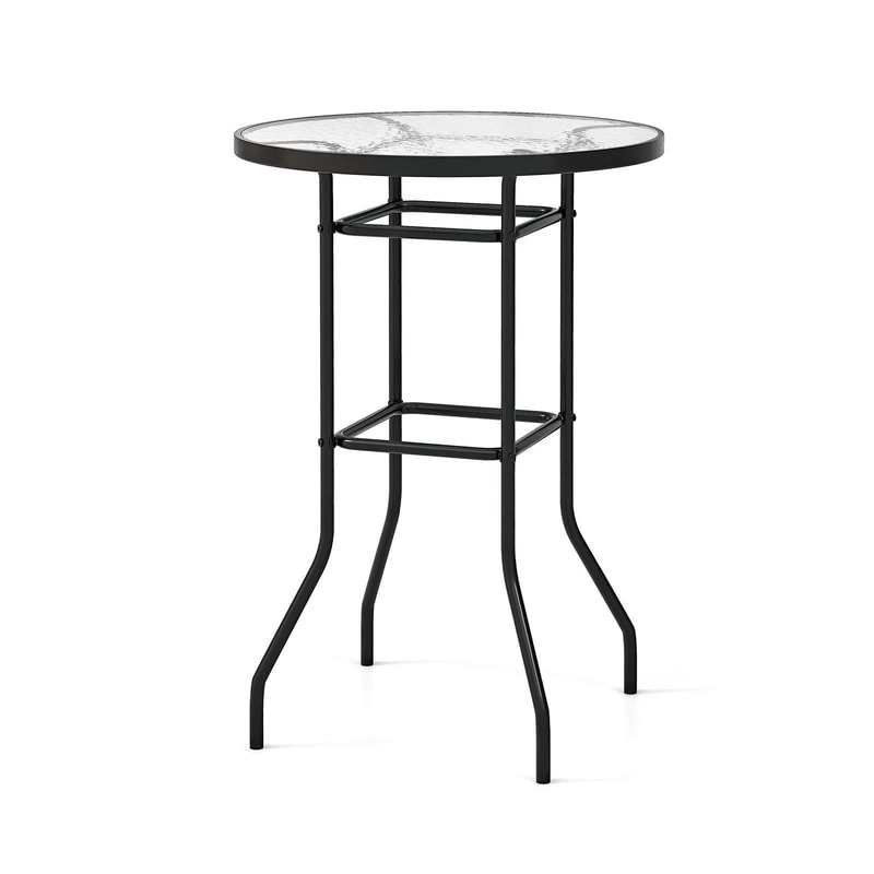 Patio Round Counter Height Bar Table With Tempered Glass Top Ideal For Poolside And Outdoor Gatheri 1
