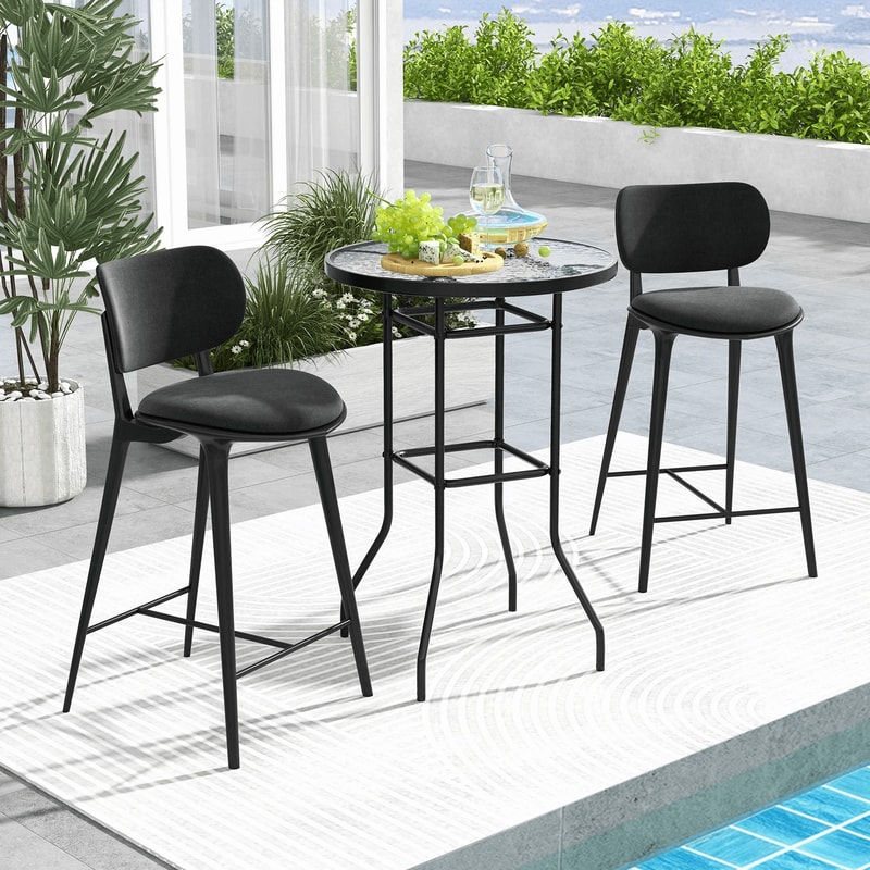 Patio Round Counter Height Bar Table With Tempered Glass Top Ideal For Poolside And Outdoor Gatheri 2