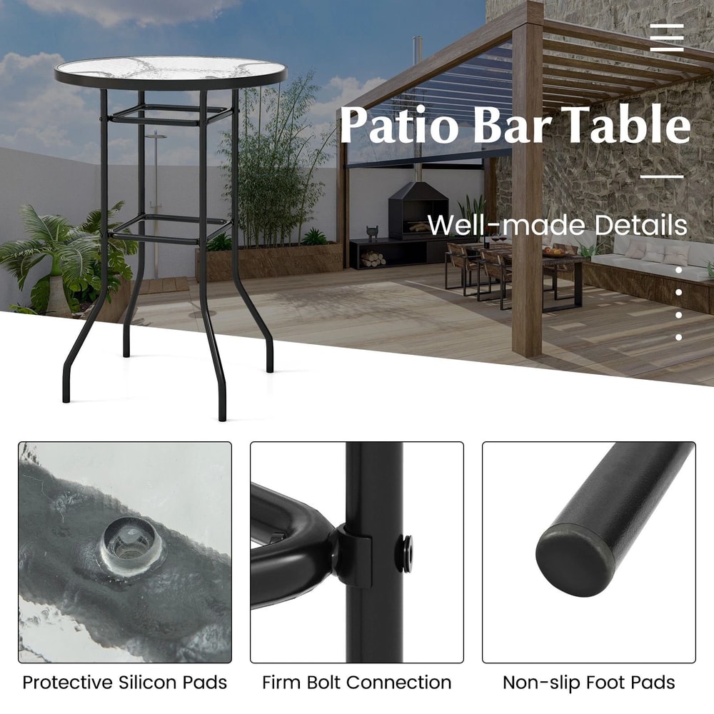 Patio Round Counter Height Bar Table With Tempered Glass Top Ideal For Poolside And Outdoor Gatheri 3