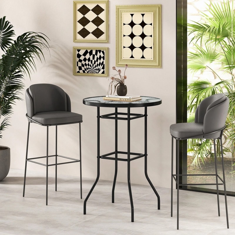 Patio Round Counter Height Bar Table With Tempered Glass Top Ideal For Poolside And Outdoor Gatheri 6