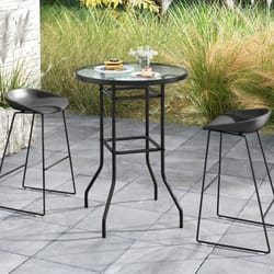 patio round counter height bar table with tempered glass top ideal for poolside and outdoor gatherings