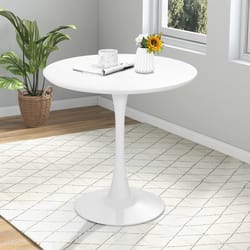modern tulip dining table with white mdf top & metal pedestal base