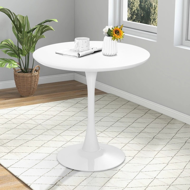 Modern Tulip Dining Table With White MDF Top Metal Pedestal Base 0