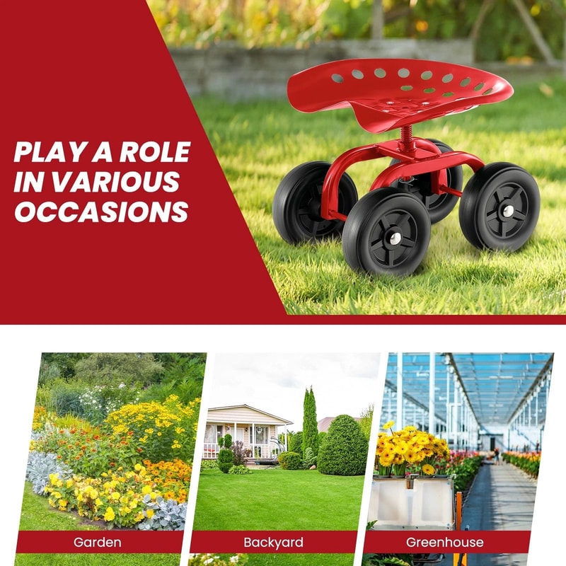 Heavy Duty Rolling Garden Cart With Adjustable Height 360 Swivel Seat 1