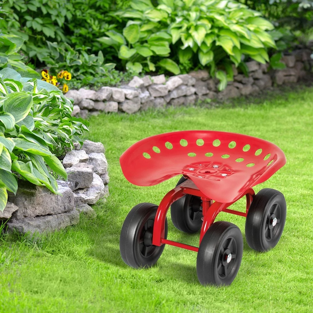 Heavy Duty Rolling Garden Cart With Adjustable Height 360 Swivel Seat 0