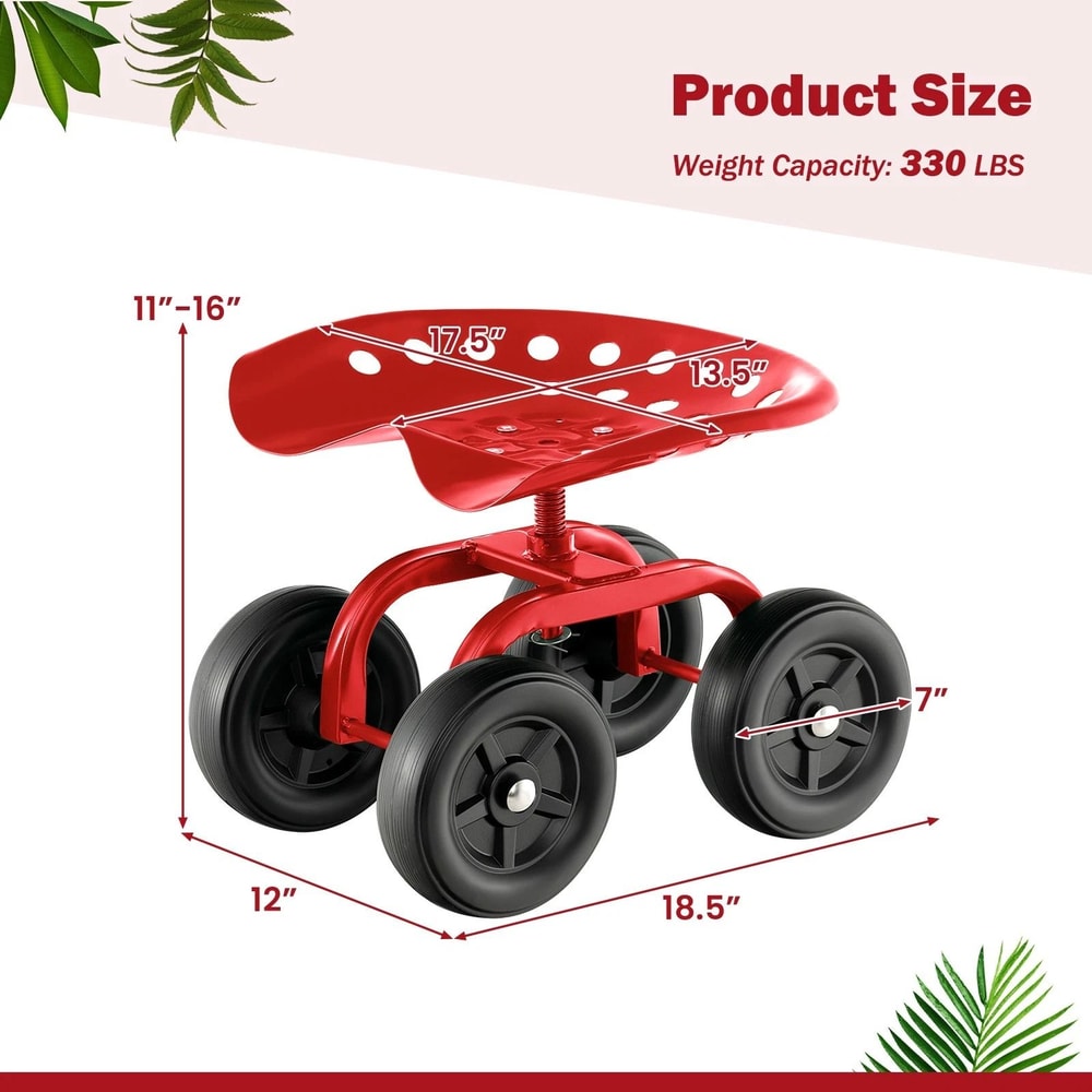 Heavy Duty Rolling Garden Cart With Adjustable Height 360 Swivel Seat 8