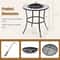 Round Outdoor Fire Pit Table Wood Burning Heater With Mesh Cover Fire Poker 8