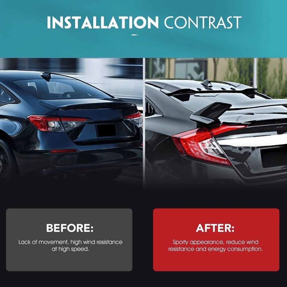 Window Rear Roof Spoiler For Honda Civic Glossy Black Durable Stylish Upgrade 13