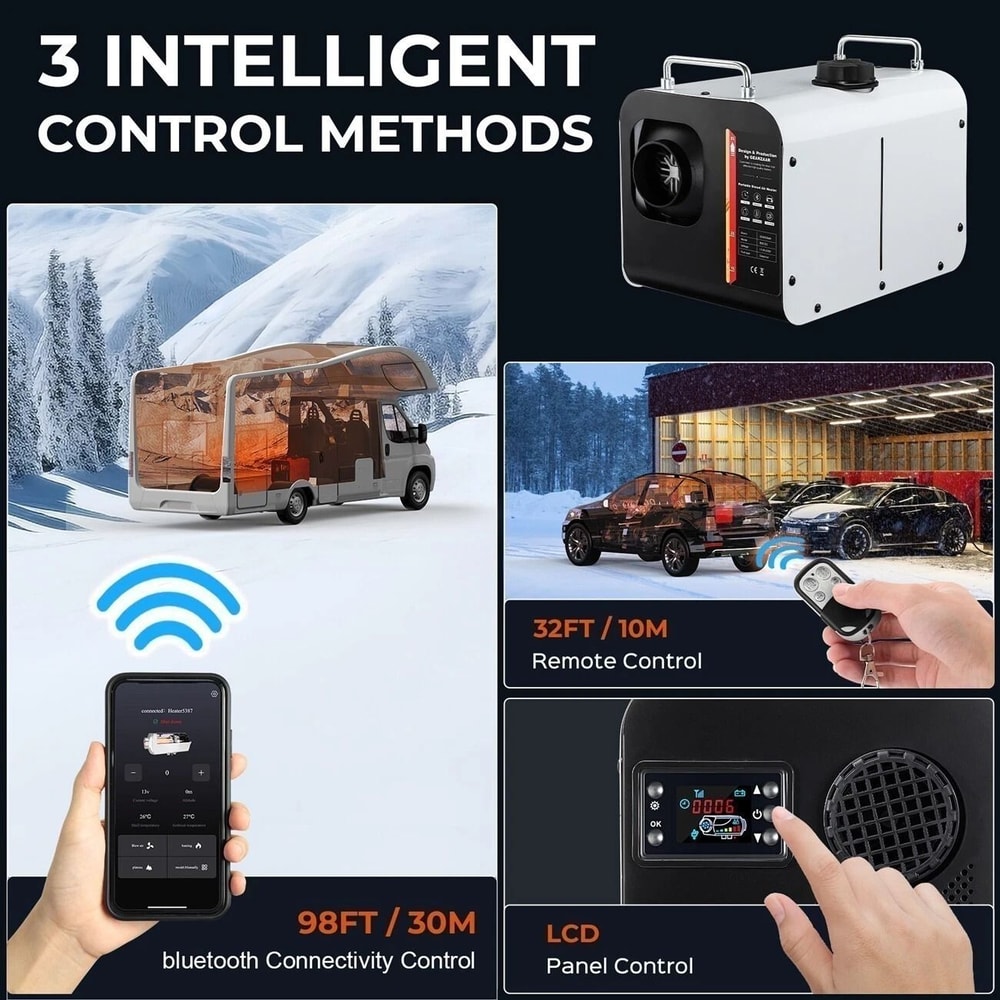 Diesel Air Heater With Bluetooth App LCD Display And Adapter For RV Car Indoor Use 11