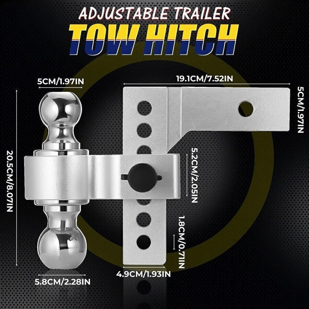 Adjustable Tow Hitch Dual Ball Mount For Receiver Drop Rise 8
