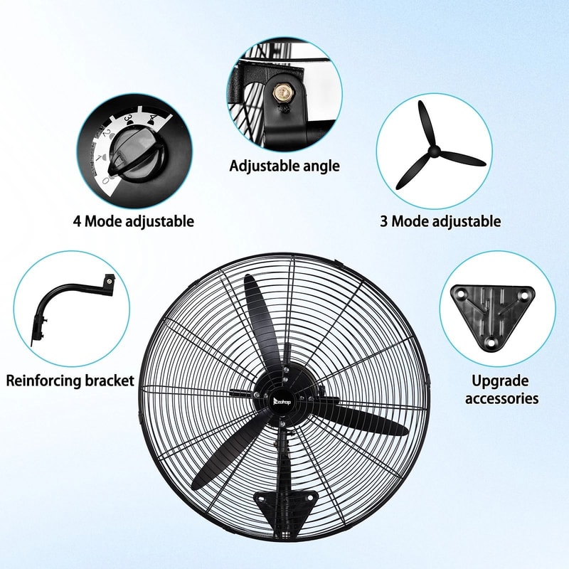 Oscillating High Velocity Industrial Wall Mounted Fan Heavy Duty Black 4