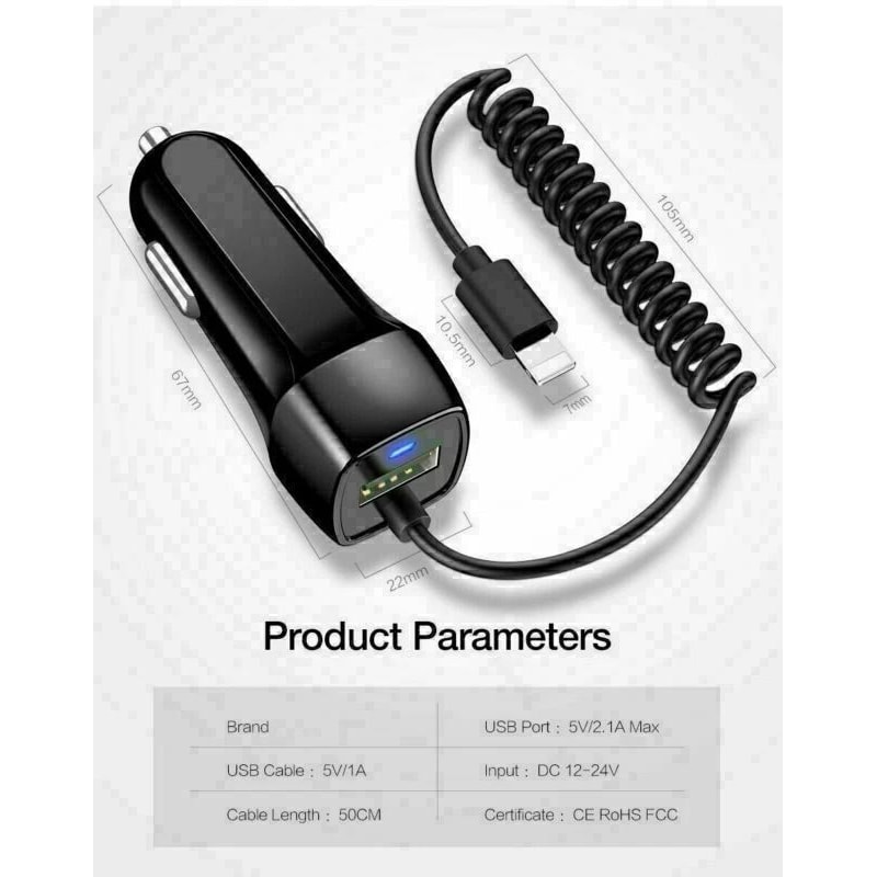 Fast IPhone Car Charger With Lightning Cable Dual Port Adapter 0