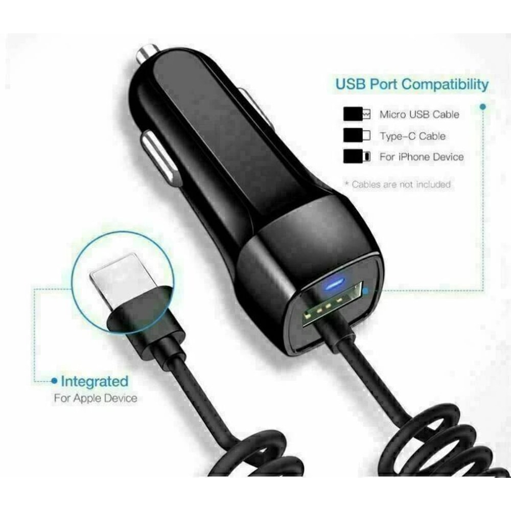 Fast IPhone Car Charger With Lightning Cable Dual Port Adapter 1
