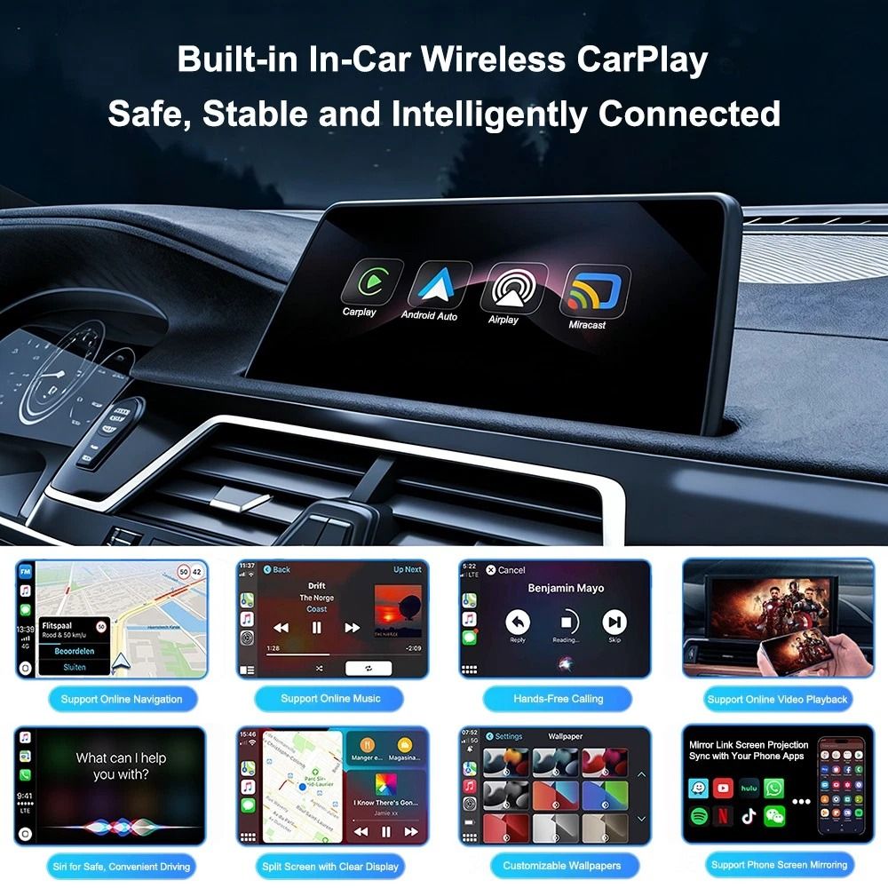 Wireless CarPlay Adapter With Android Auto AirPlay And Miracast 5