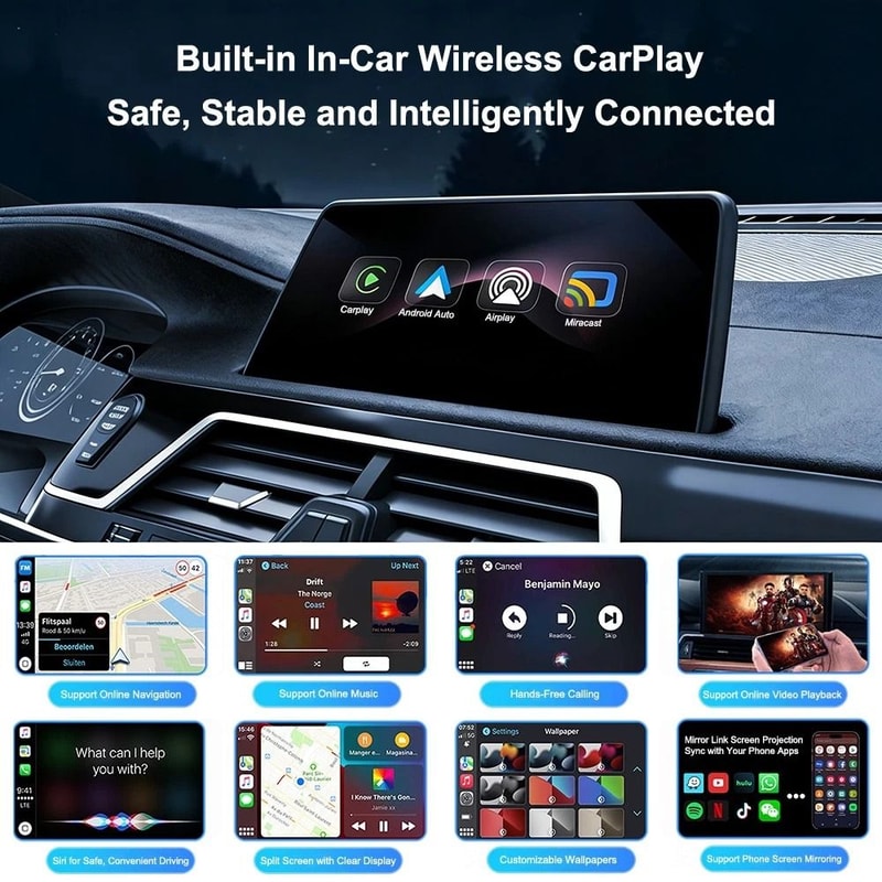 Wireless CarPlay Adapter With Android Auto AirPlay And Miracast 5
