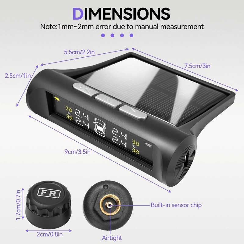 Wireless Car Solar TPMS LCD Tire Pressure Monitoring System With 4 External Sensors 3