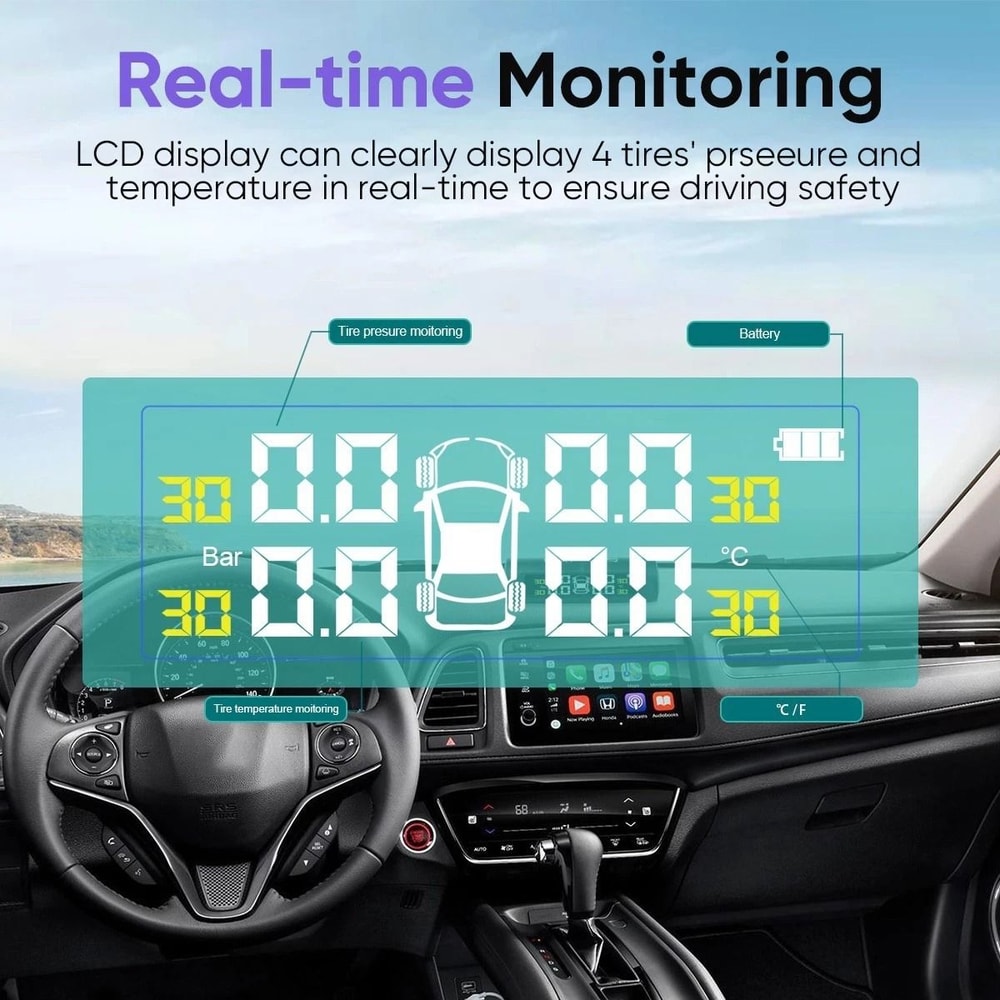 Wireless Car Solar TPMS LCD Tire Pressure Monitoring System With 4 External Sensors 10