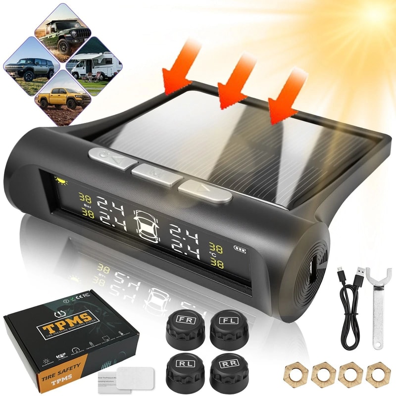 Wireless Car Solar TPMS LCD Tire Pressure Monitoring System With 4 External Sensors 11