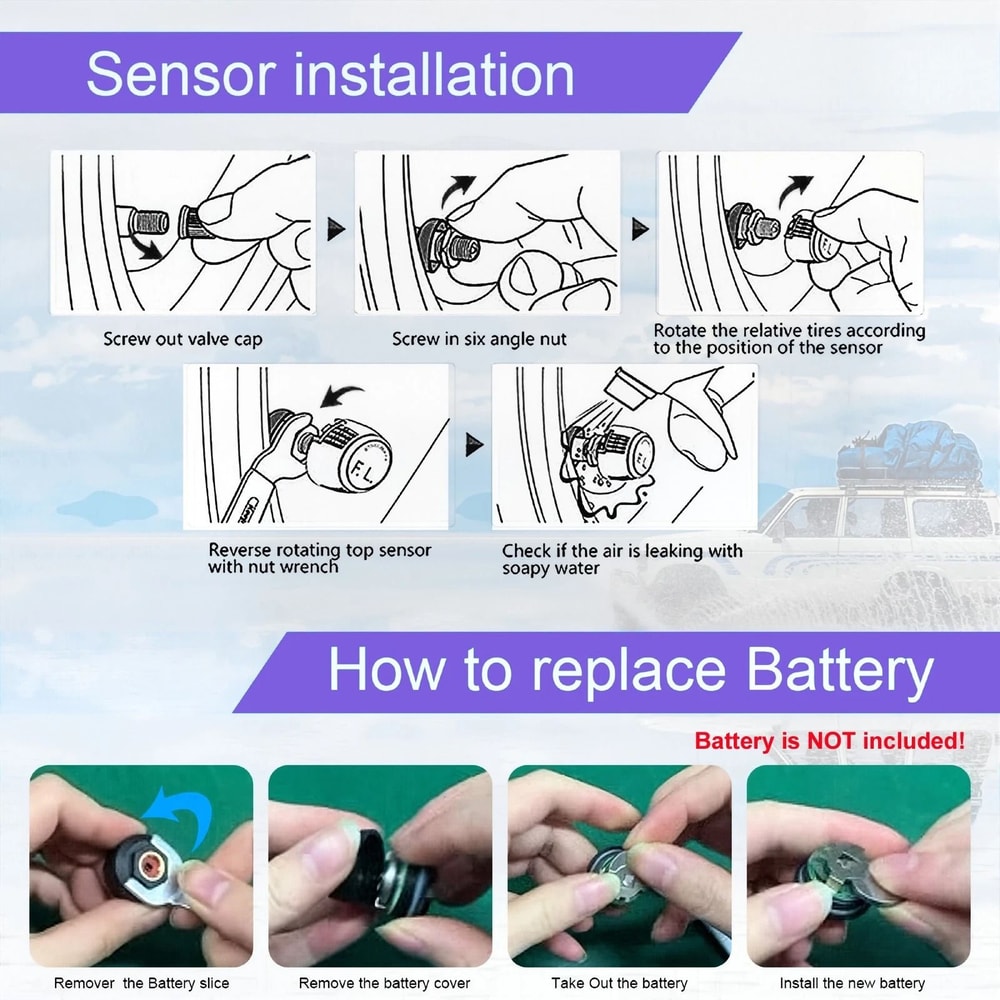 Wireless Car Solar TPMS LCD Tire Pressure Monitoring System With 4 External Sensors 4