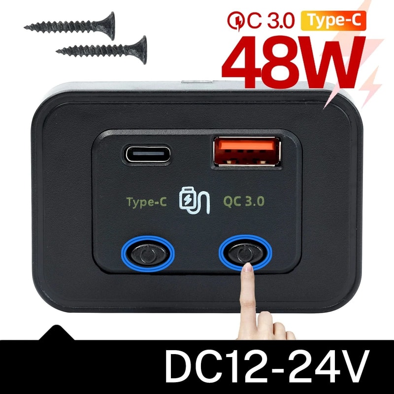 USB PD Car Boat RV Fast Charger Socket With LED Power Outlet 9