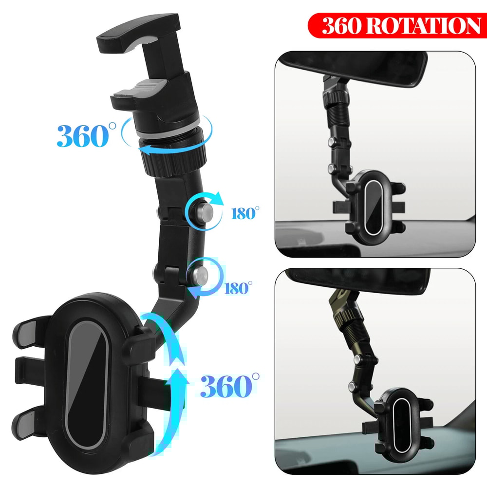 360 Universal Car Phone Holder Rearview Mirror Mount For Safe GPS Navigation 10