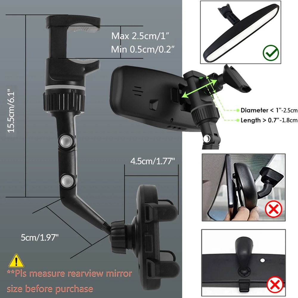 360 Universal Car Phone Holder Rearview Mirror Mount For Safe GPS Navigation 11