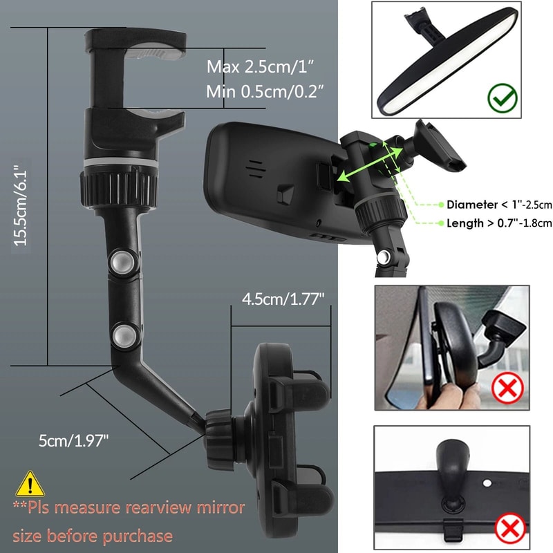 360 Universal Car Phone Holder Rearview Mirror Mount For Safe GPS Navigation 11