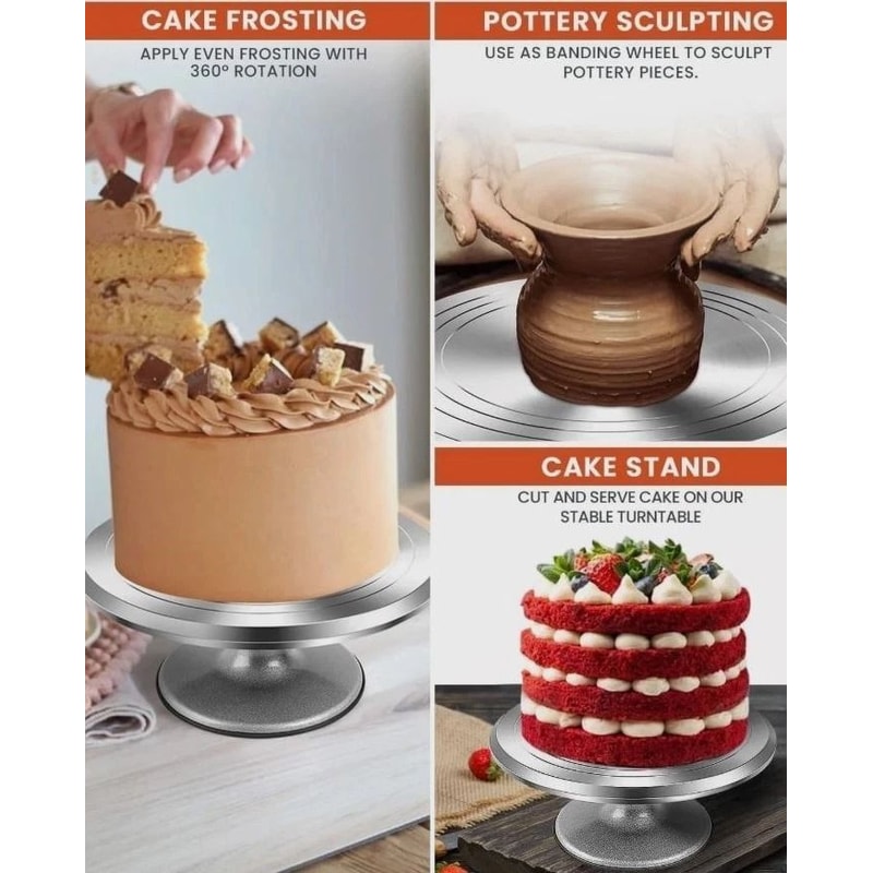 Silver Rotating Cake Stand Aluminum Noiseless Turntable For Decorating 1