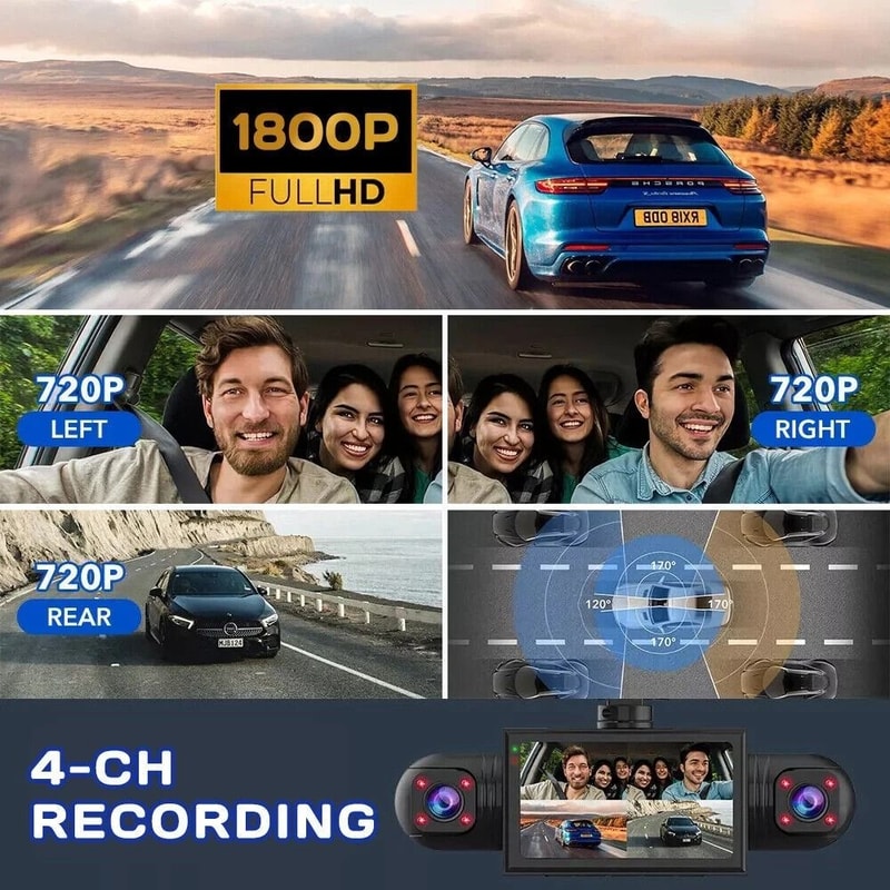 4 Channel 360 Dash Cam For Uber Trucks Front Rear Inside Cabin Camera 5