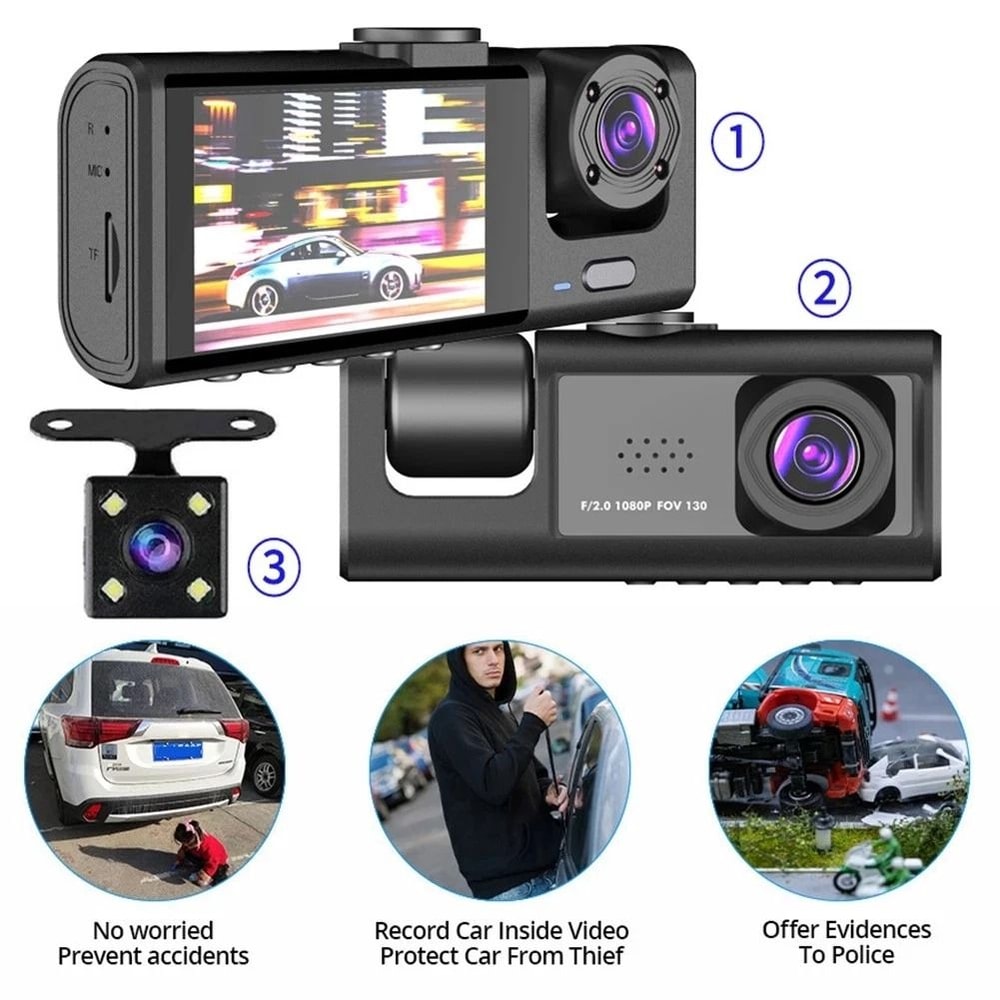 Dual Lens Car Dash Cam With FrontRearInside Video Recorder And G Sensor 2