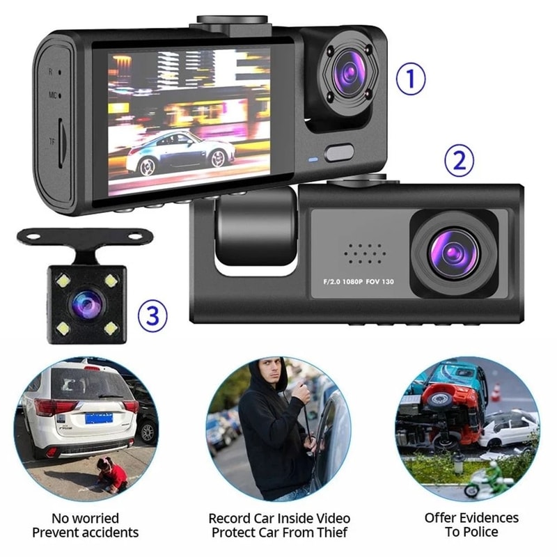 Dual Lens Car Dash Cam With FrontRearInside Video Recorder And G Sensor 2