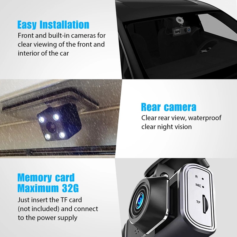 Dual Lens Car Dash Cam With FrontRearInside Video Recorder And G Sensor 4