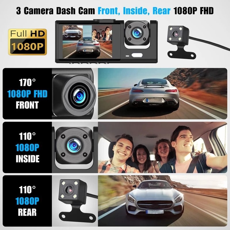 Dash Cam For UberTaxi With FrontRearCabin Cameras IR Night Vision 7