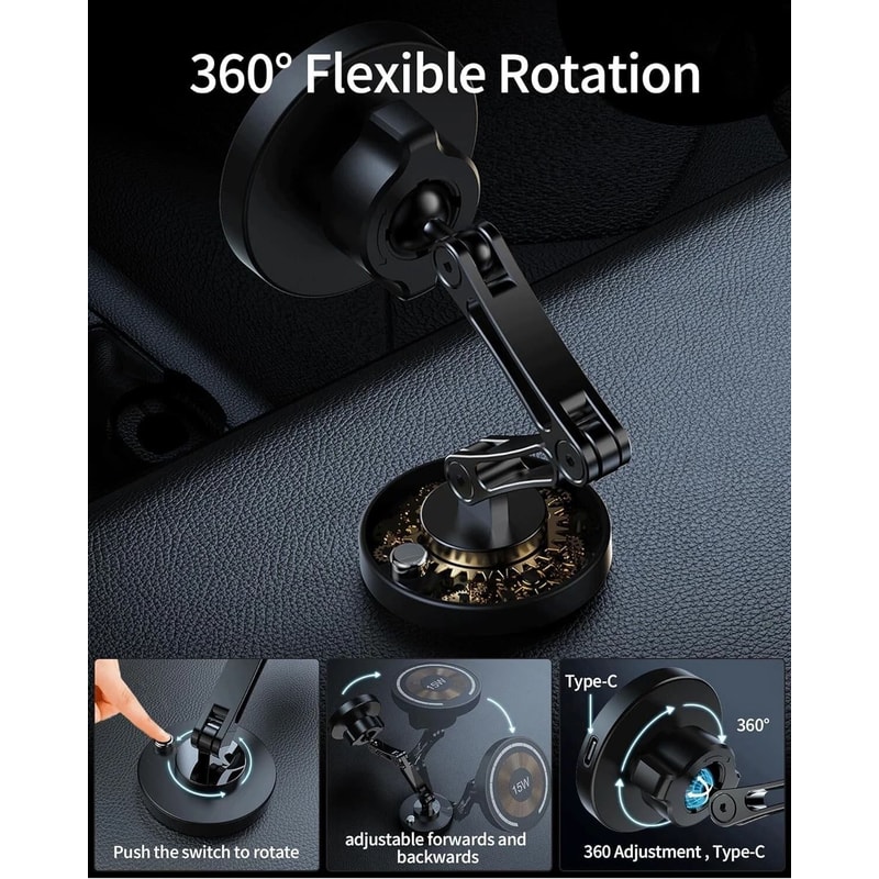 Premium Magnetic Car Mount With Wireless Charging 360 Rotatable Phone Holder For Dash Windshield 7