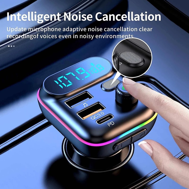 Bluetooth Car Adapter FM Transmitter USB PD Charger Hands Free Connectivity 4