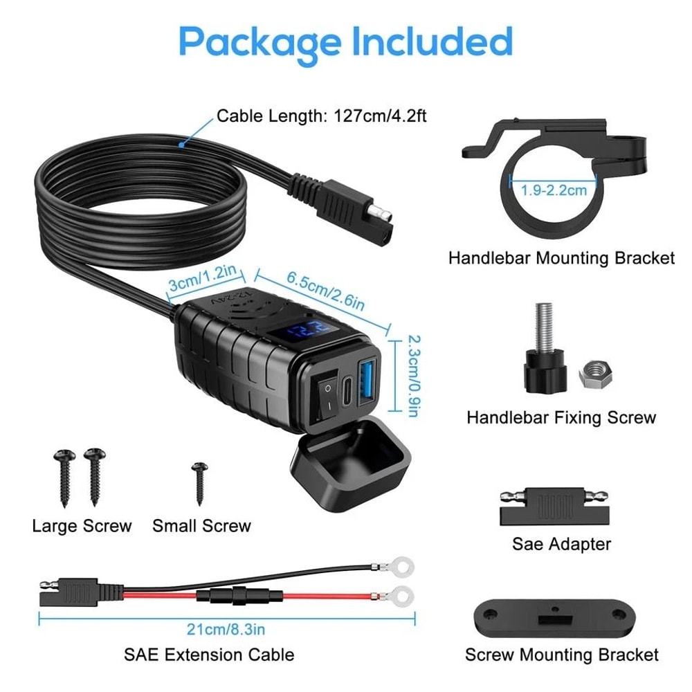 Motorcycle USB Charger With Quick Charge Dual USB Ports For Phones And GPS Devices 5