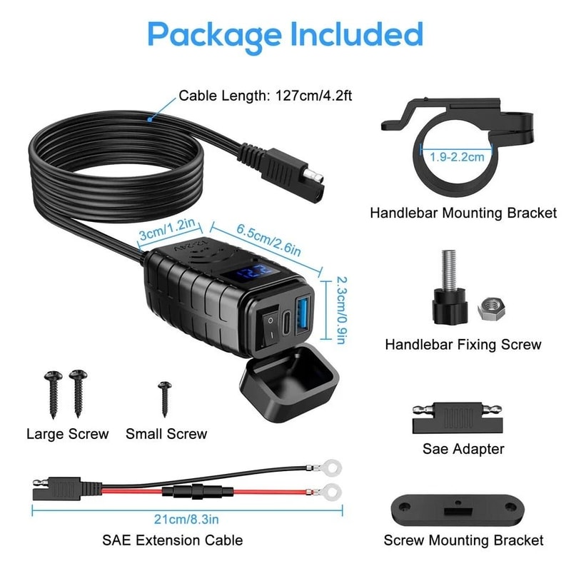 Motorcycle USB Charger With Quick Charge Dual USB Ports For Phones And GPS Devices 5