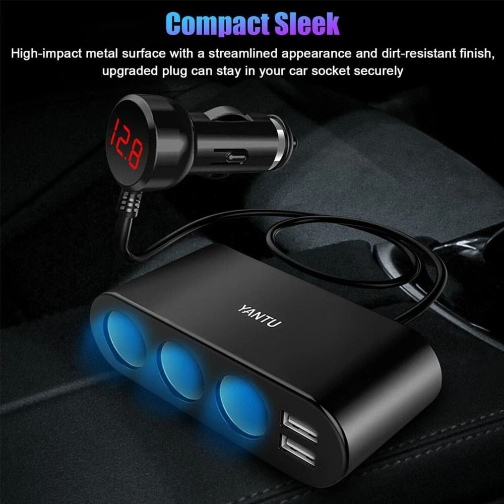 3 Way Car Cigarette Lighter Splitter With Voltage Display Dual USB For Truck Ultimate Power Soluti 5