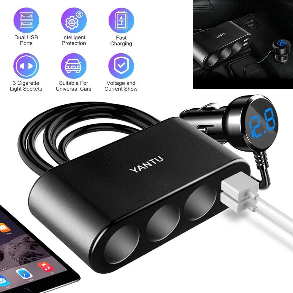 3 Way Car Cigarette Lighter Splitter With Voltage Display Dual USB For Truck Ultimate Power Soluti 6