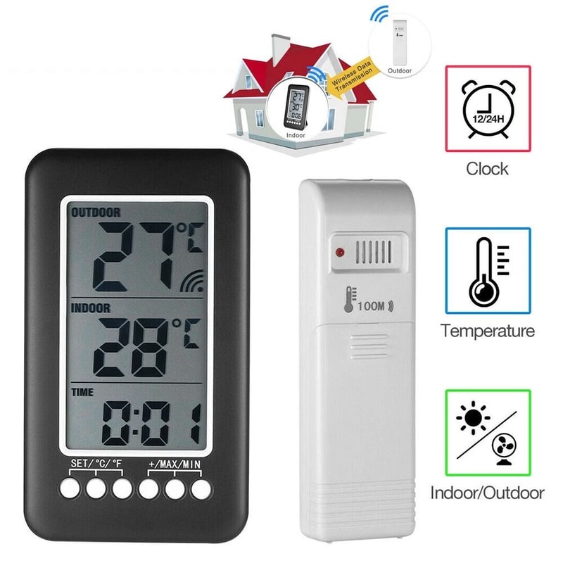 Wireless LCD Digital Thermometer With IndoorOutdoor Temperature Transmitter 10