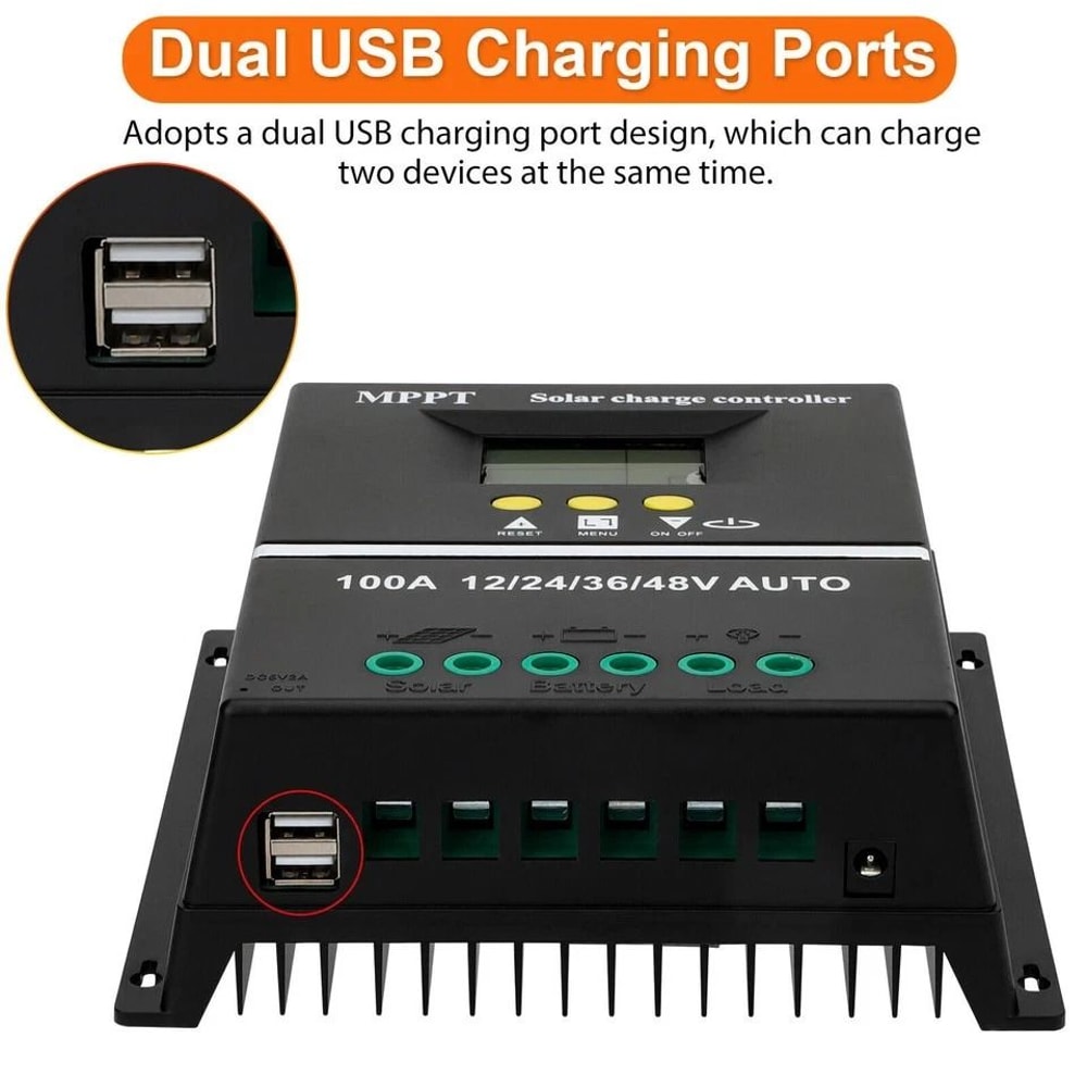 MPPT Solar Charge Controller With Dual USB Ports LCD Display 10
