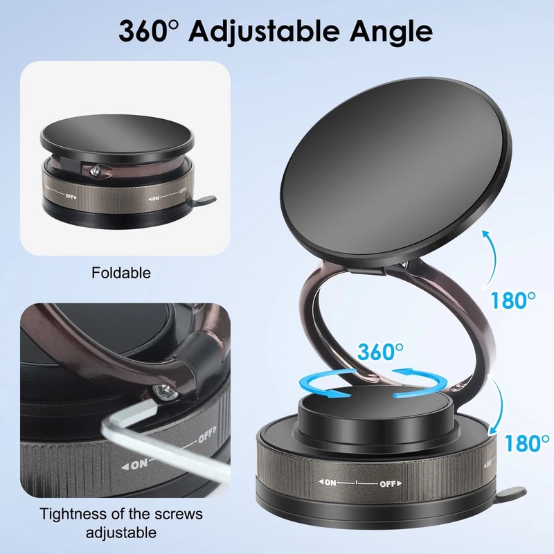 Magnetic 360 Adjustable Car Phone Mount Foldable Suction Holder For IPhone Android 1