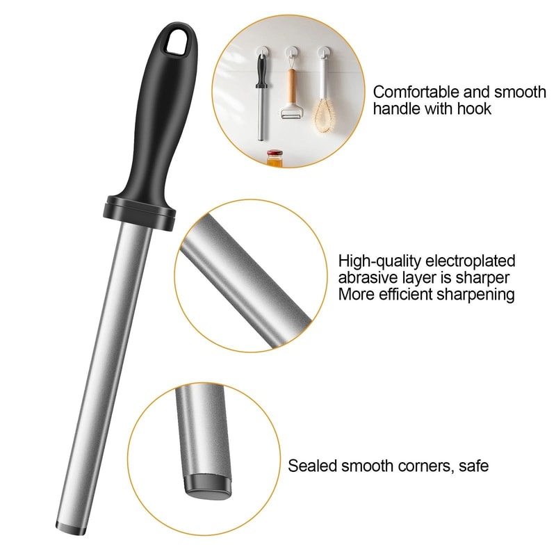 Diamond Knife Sharpener Rod 8in Precision Honing Tool For Chef Kitchen Knives 6
