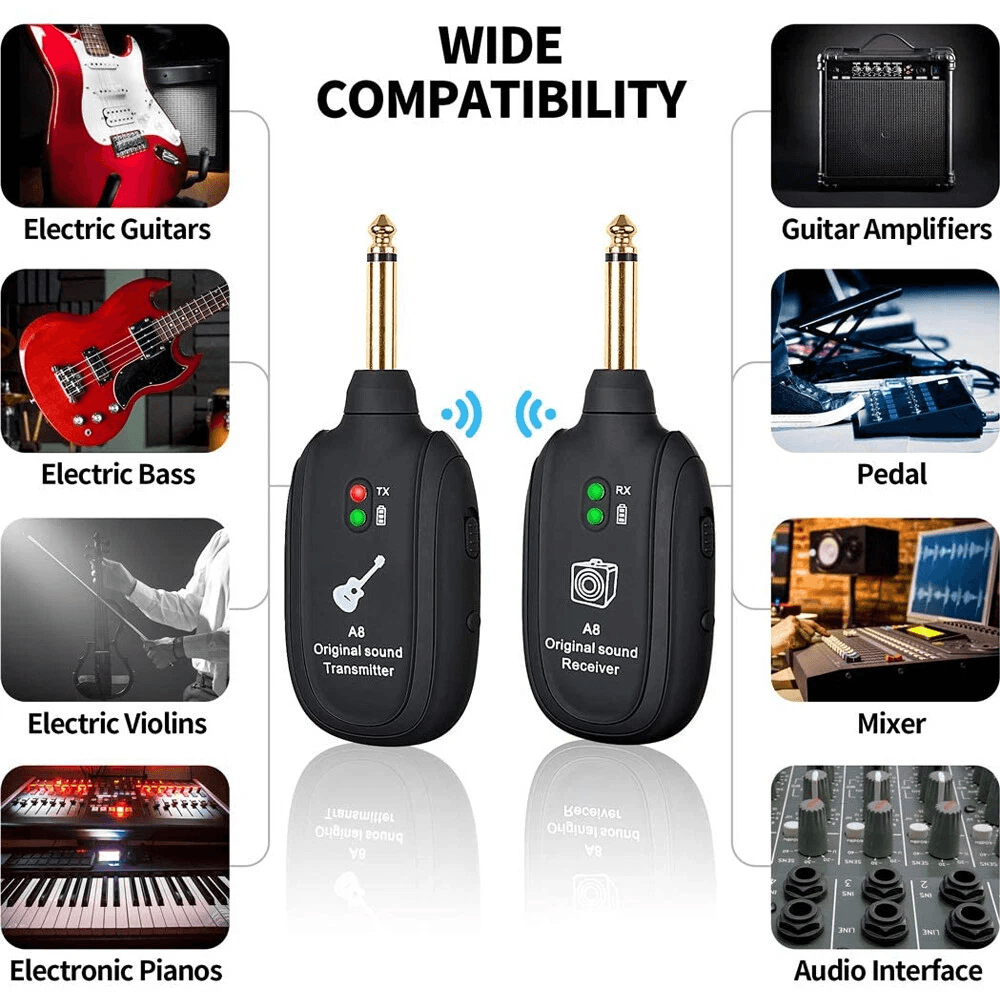 Wireless Guitar Bass System With Rechargeable Battery Transmitter Receiver Combo 1