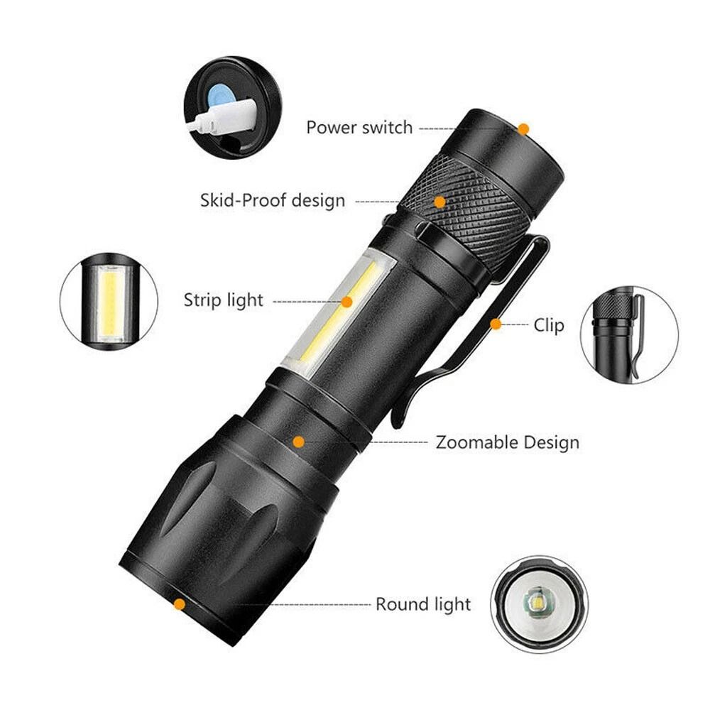 Compact USB Rechargeable Tactical LED Flashlight Super Bright Mini Torch With 3 Modes 9