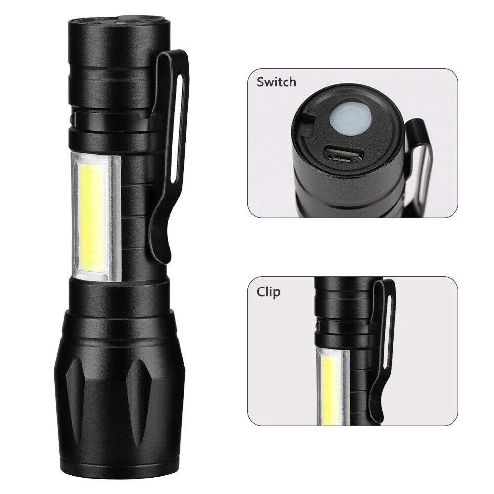Compact USB Rechargeable Tactical LED Flashlight Super Bright Mini Torch With 3 Modes 8