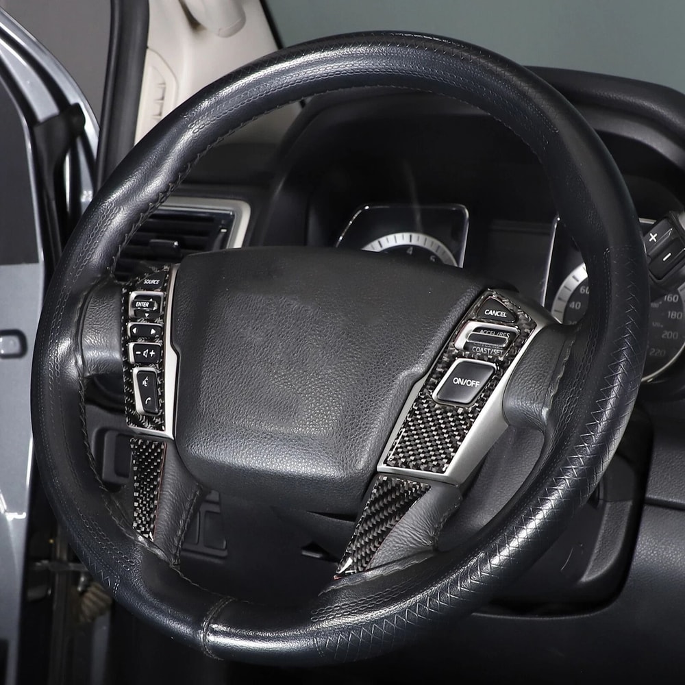 Carbon Fiber Steering Wheel Button Cover Trim For Nissan Titan Interior Car Upgrade 11